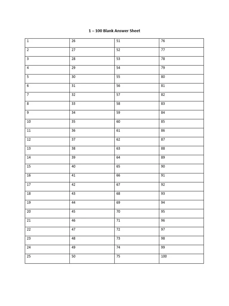 1 100 Blank Answer Sheet Free Links PDF 1 100 Blank Answer Sheet Free Links PDF