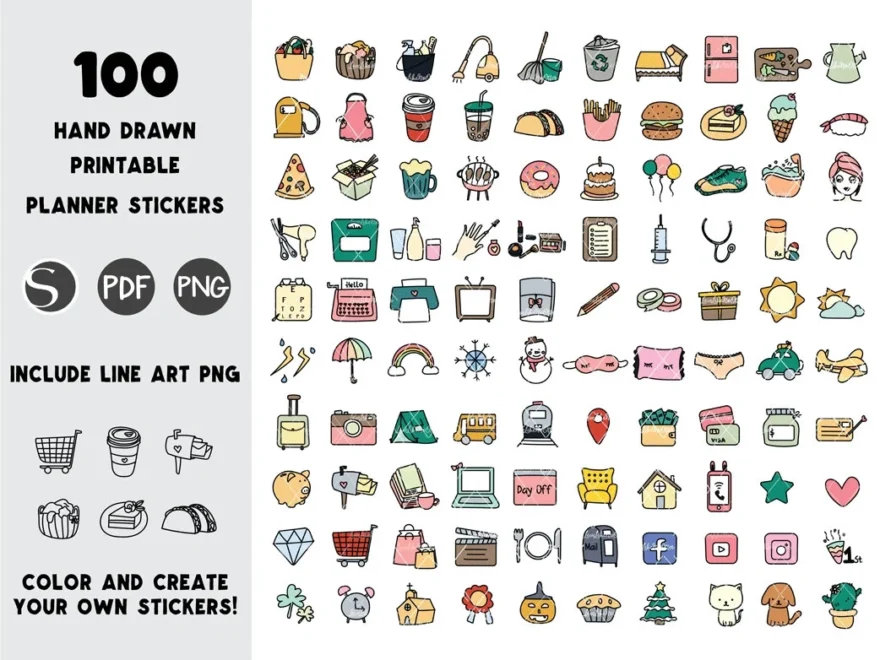 100 Printable Planner Stickers Digital Planner Stickers Stickers