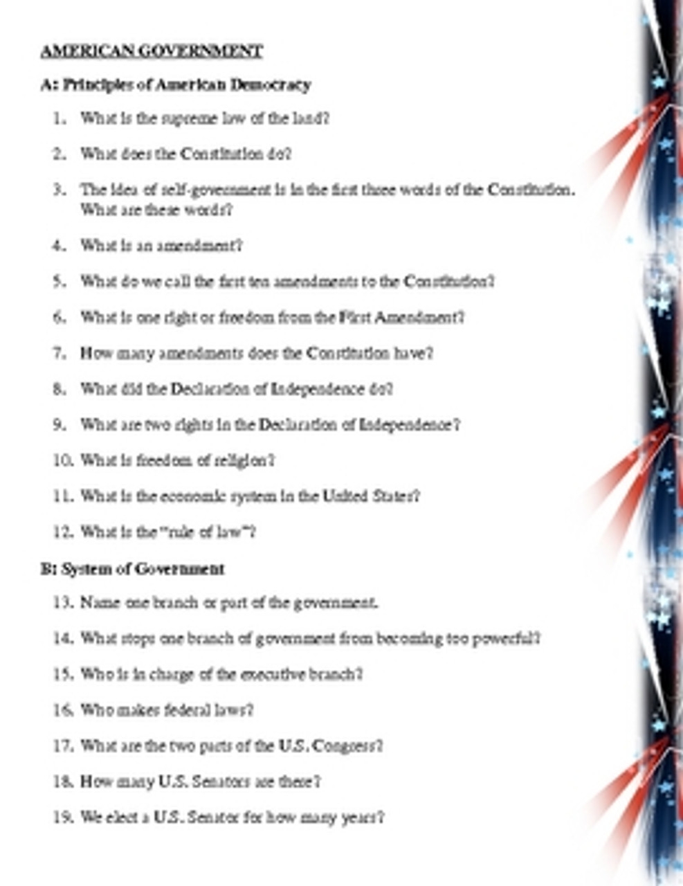 100 Question United States Citizenship Test 100 Question United States Citizenship Test