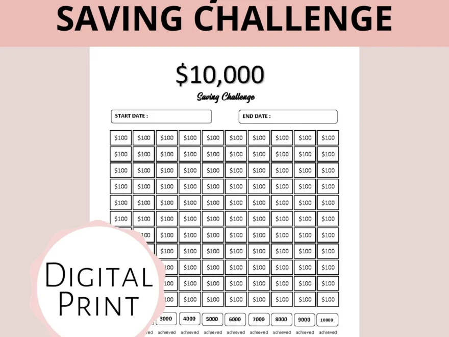 10000 Savings Challenge Tracker Zum Ausdrucken Finanzieller
