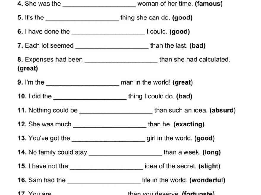 101 Comparative Superlative PDF Worksheets With Answers Grammarism