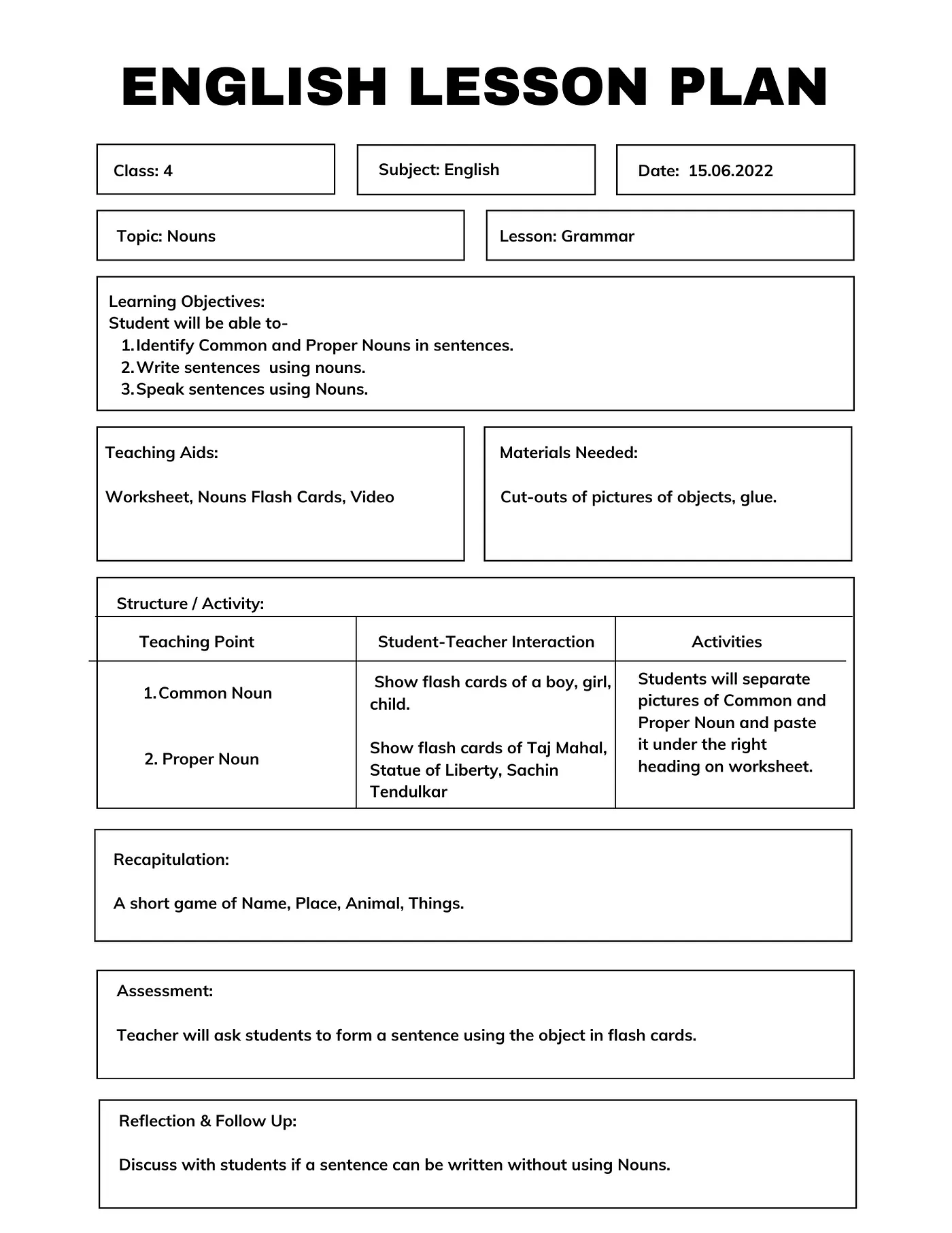 All Inclusive Lesson Plan Sheets Printable