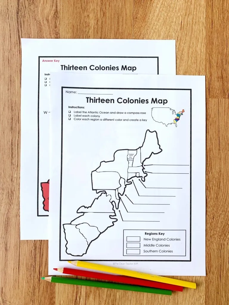 13 Colonies Free Map Worksheet And Lesson For Students
