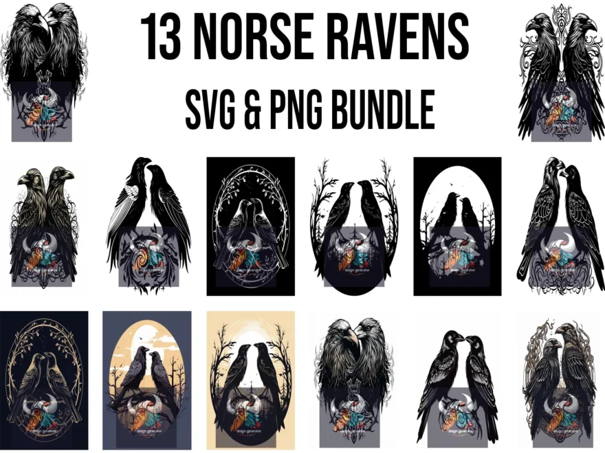 13 Odin s Ravens SVG And PNG Bundle Hugin And Munin Norse