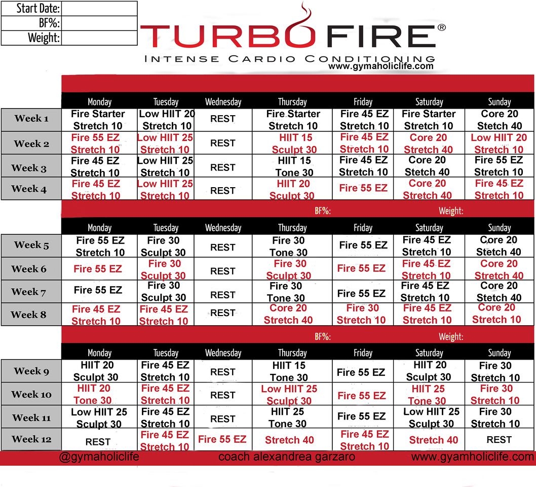 Turbo Fire Schedule Printable Turbo Fire Schedule Printable