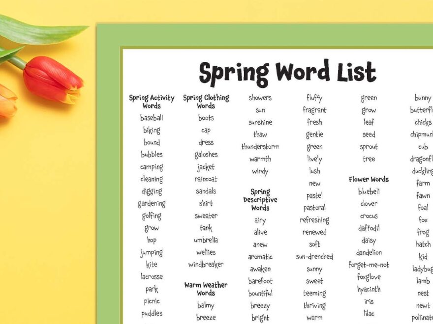 140 Spring Words For Writing Vocab And More Free Printable