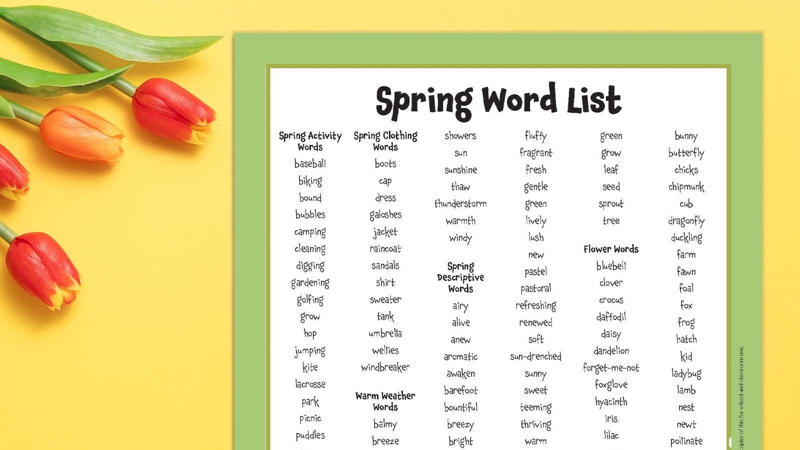 140 Spring Words For Writing Vocab And More Free Printable 140 Spring Words For Writing Vocab And More Free Printable