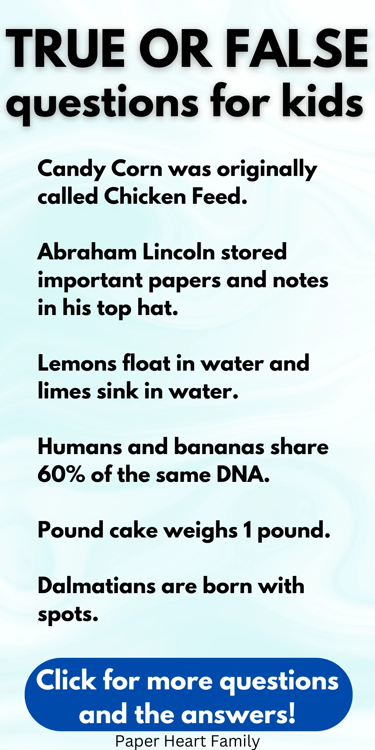 150 True Or False Questions For Kids With Answers 