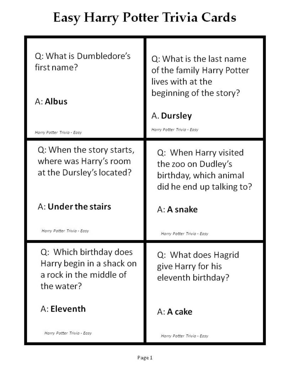180 Printable Trivia Questions For Harry Potter And The 