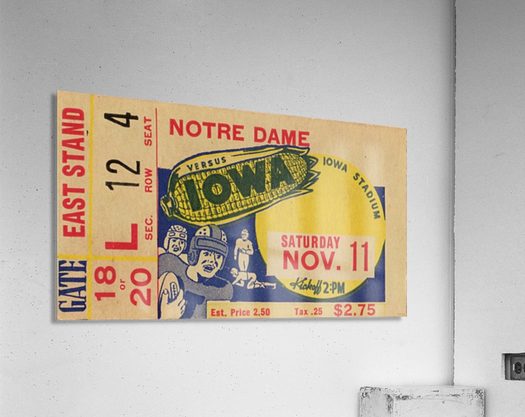 1939 Notre Dame Vs Iowa Football Ticket Stub Art By Row One Brand 