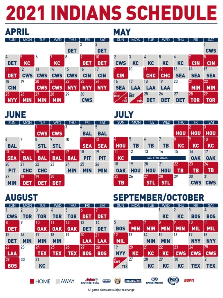 2021 Indians Schedule Printable PDF