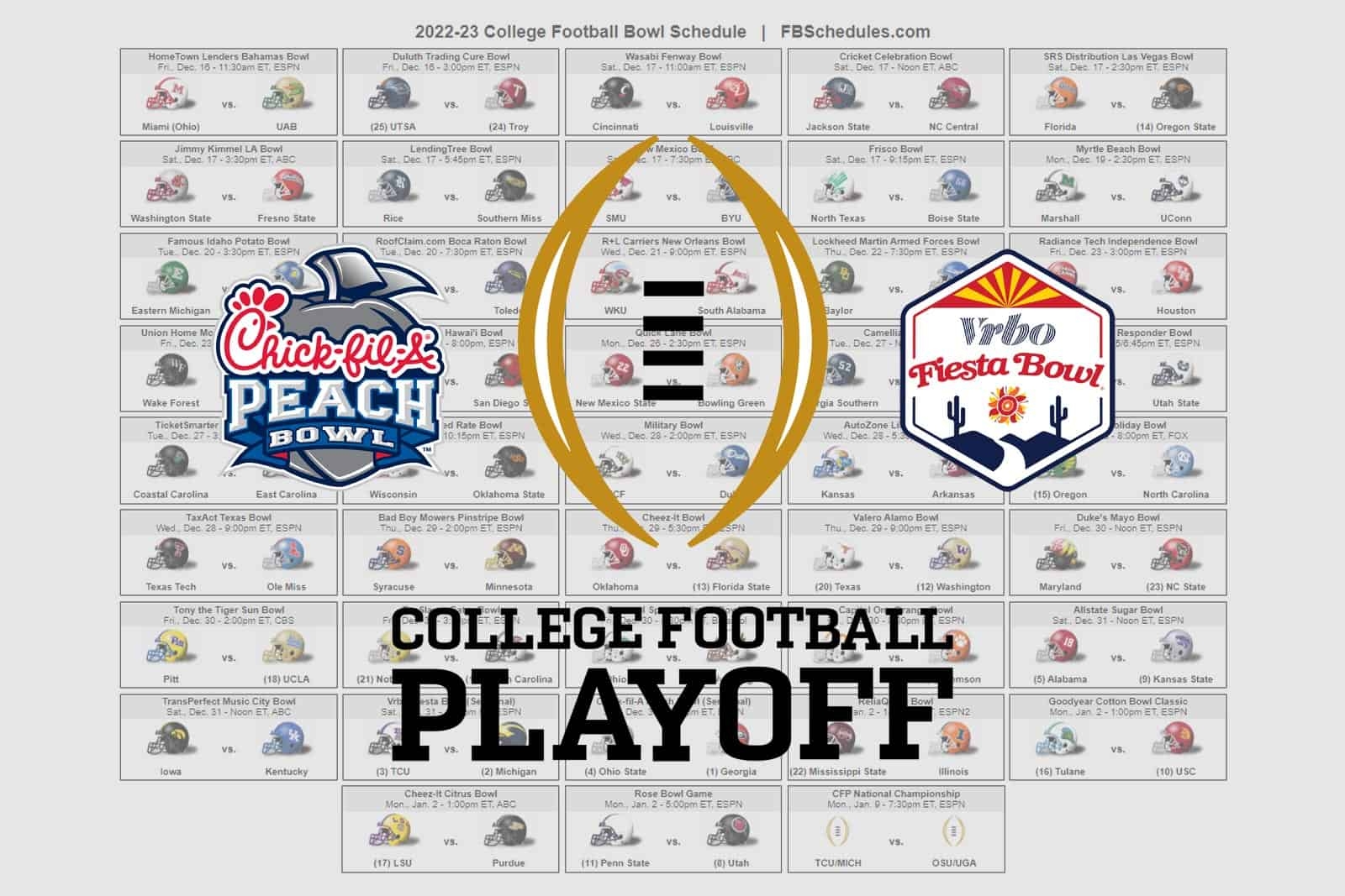 Printable 2026 College Bowl Football Schedule