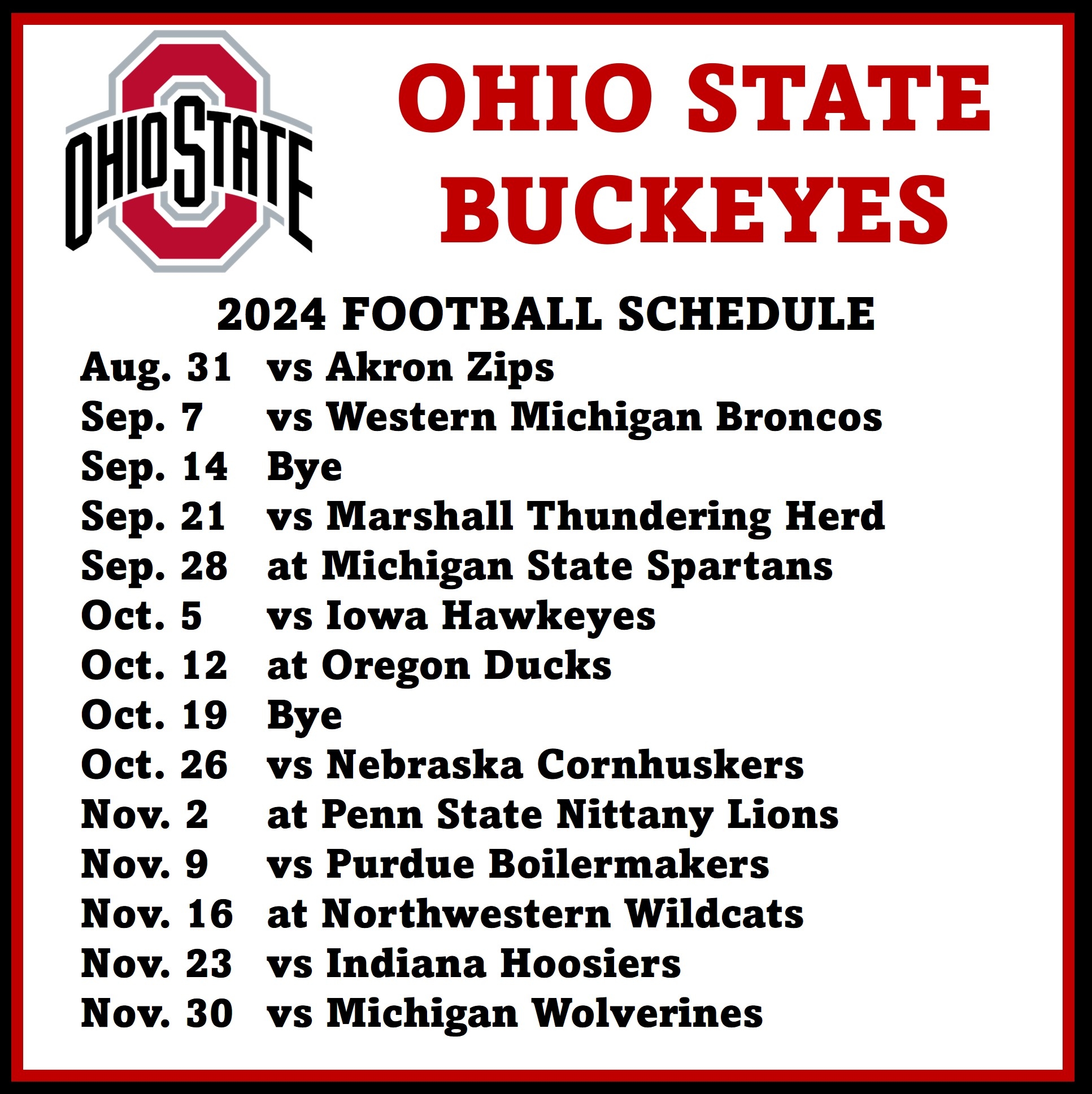 Ohio State Football Tv Schedule Printable Ohio State Football Tv Schedule Printable