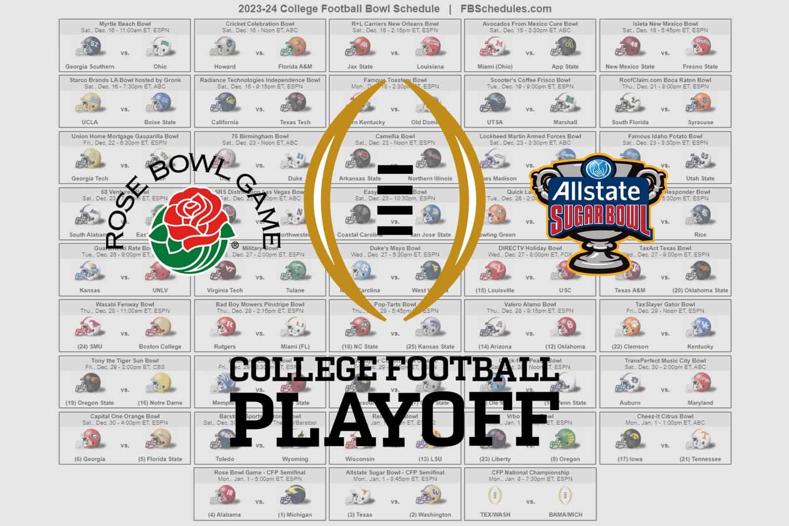 Ncaa College Football Bowl Schedule Printable Ncaa College Football Bowl Schedule Printable