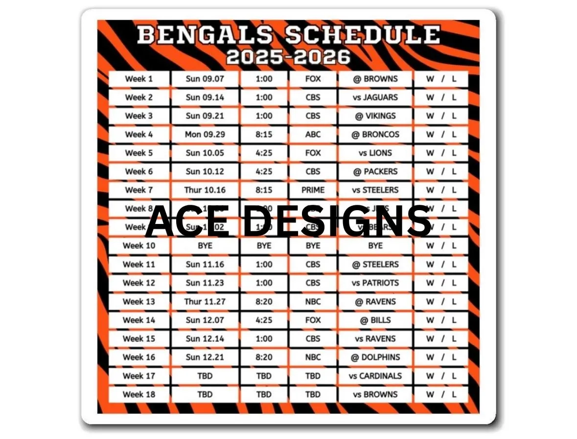 Cincinnati Bengals 2026 Printable Schedule Cincinnati Bengals 2026 Printable Schedule