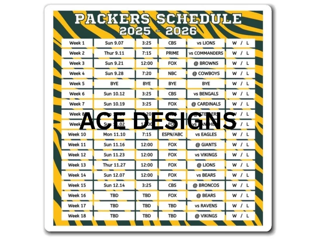 2025-2026 Green Bay Packer Schedule Printable 2025-2026 Green Bay Packer Schedule Printable