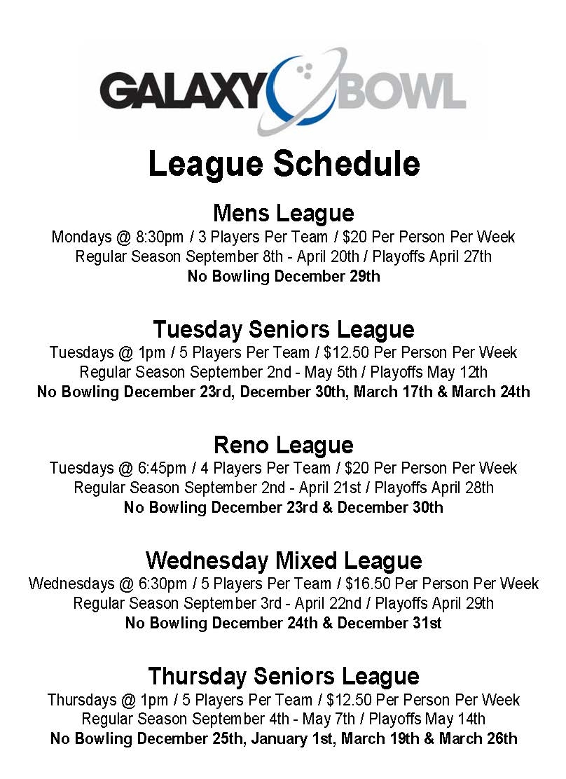 2025 2026 League Schedule Galaxy Bowl