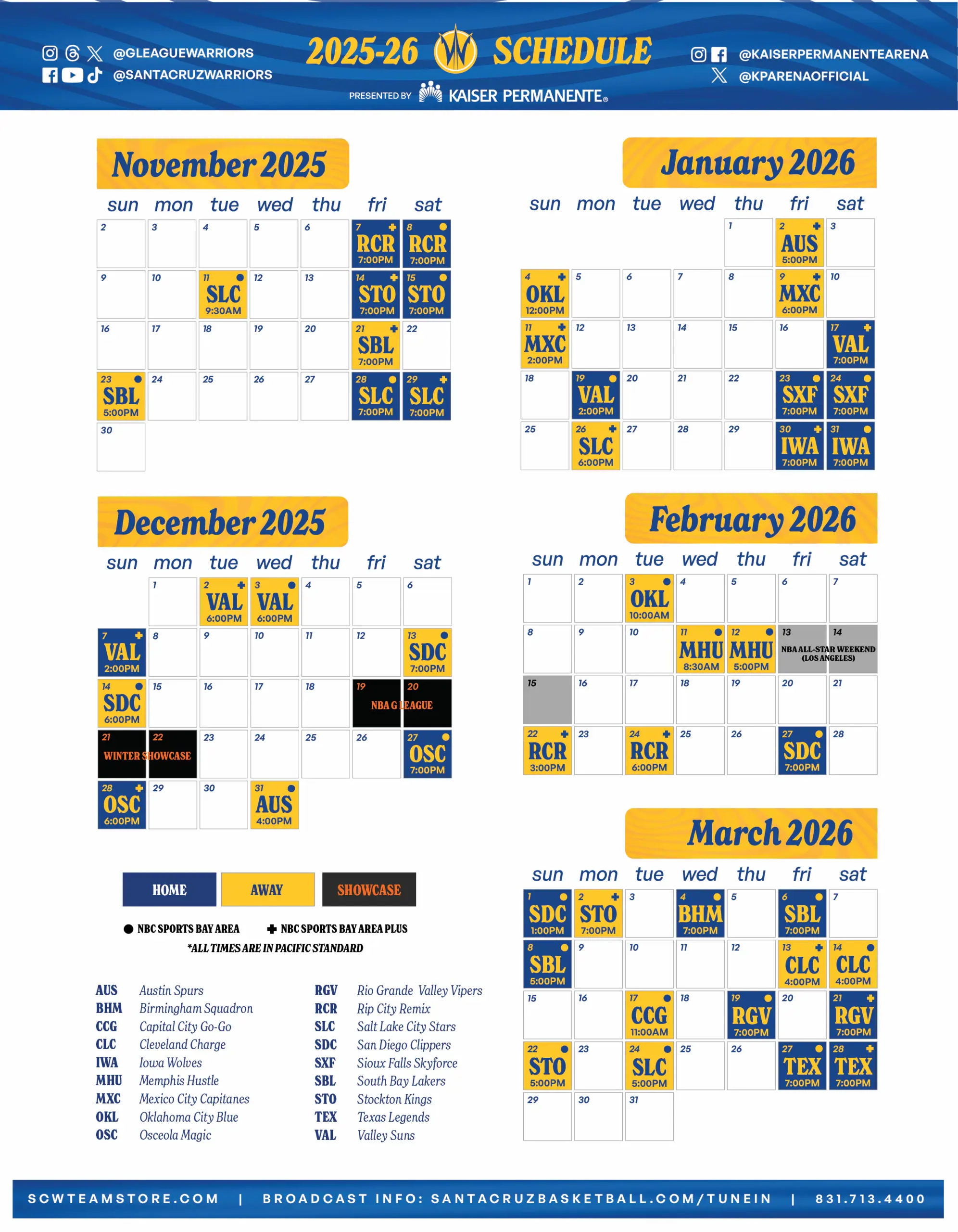 2025 26 Season Printable Schedule Santa Cruz Warriors 2025 26 Season Printable Schedule Santa Cruz Warriors