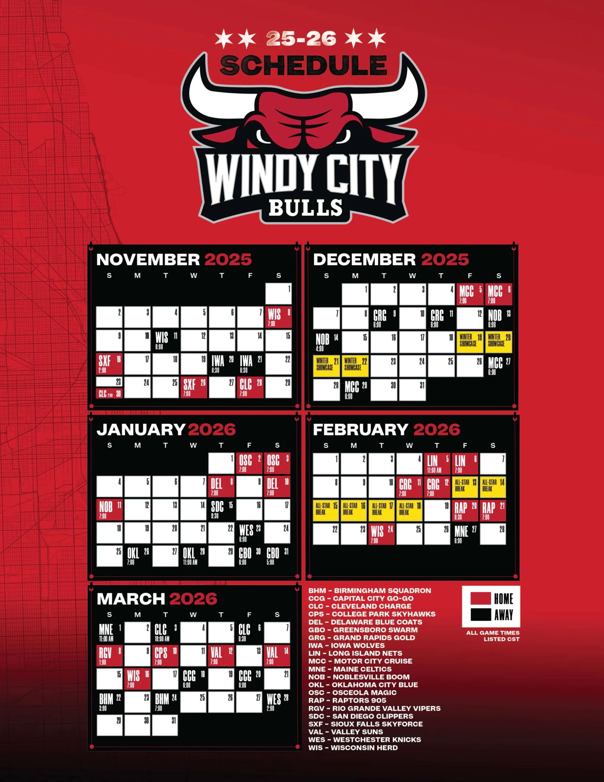 2025 26 Windy City Bulls Printable Schedule Windy City Bulls