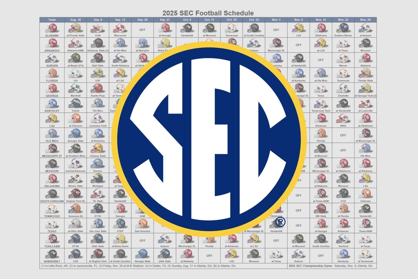 2025 SEC Football Helmet Schedule 2025 SEC Football Helmet Schedule