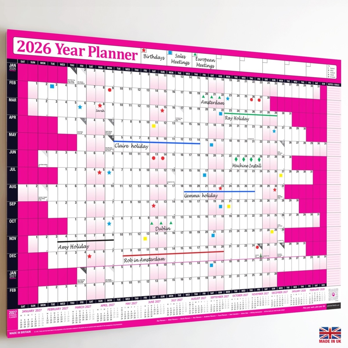 2026 Calendar Holiday Year Planner A3 Wall Chart HOT PINK FREE 2026 Calendar Holiday Year Planner A3 Wall Chart HOT PINK FREE