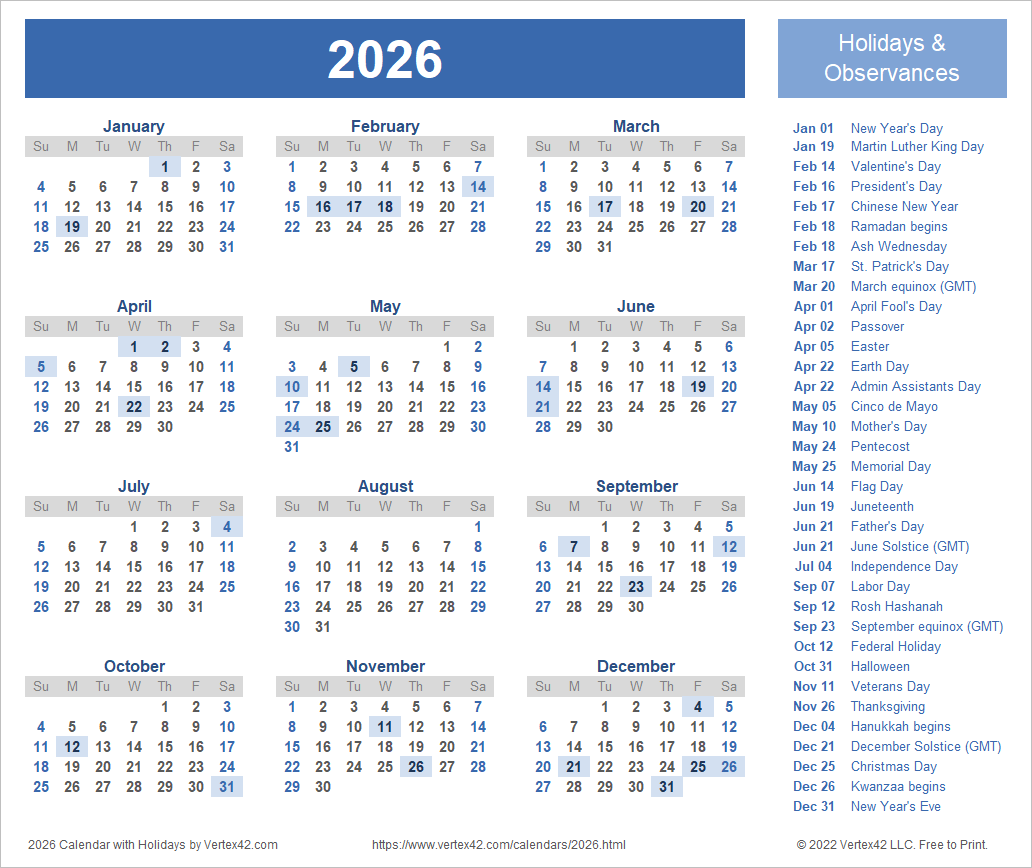 2026 Calendar Printable Sheets