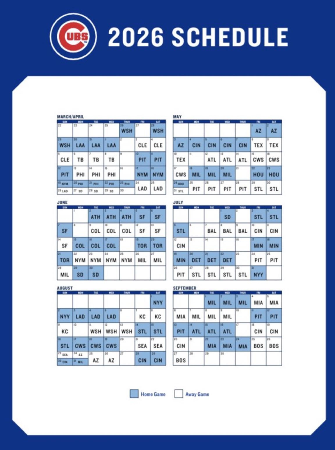 Chicago Cubs Printable Schedule 2026 Chicago Cubs Printable Schedule 2026