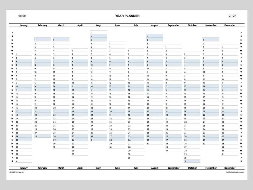 2026 Year Planner Calendar Download A4 Or A3 Printable