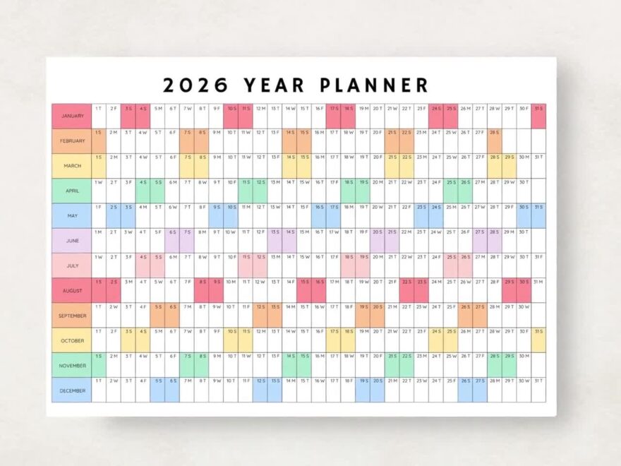 2026 Yearly Planner 2026 Year Planner Printable Yearly Planning Calendar 2026 Agenda Yearly Wall Calendar Year At A Glance 2026 Plan Etsy Denmark