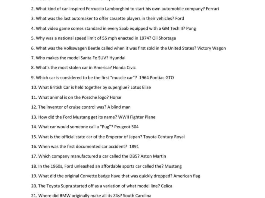 23 Car Trivia Questions amp amp Answers Classic Muscle Luxury