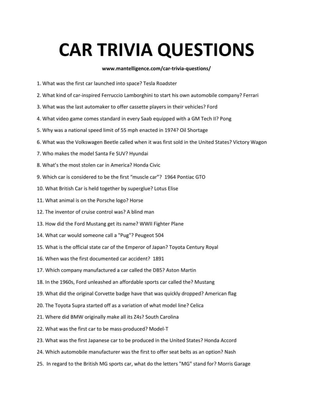23 Car Trivia Questions amp amp Answers Classic Muscle Luxury 