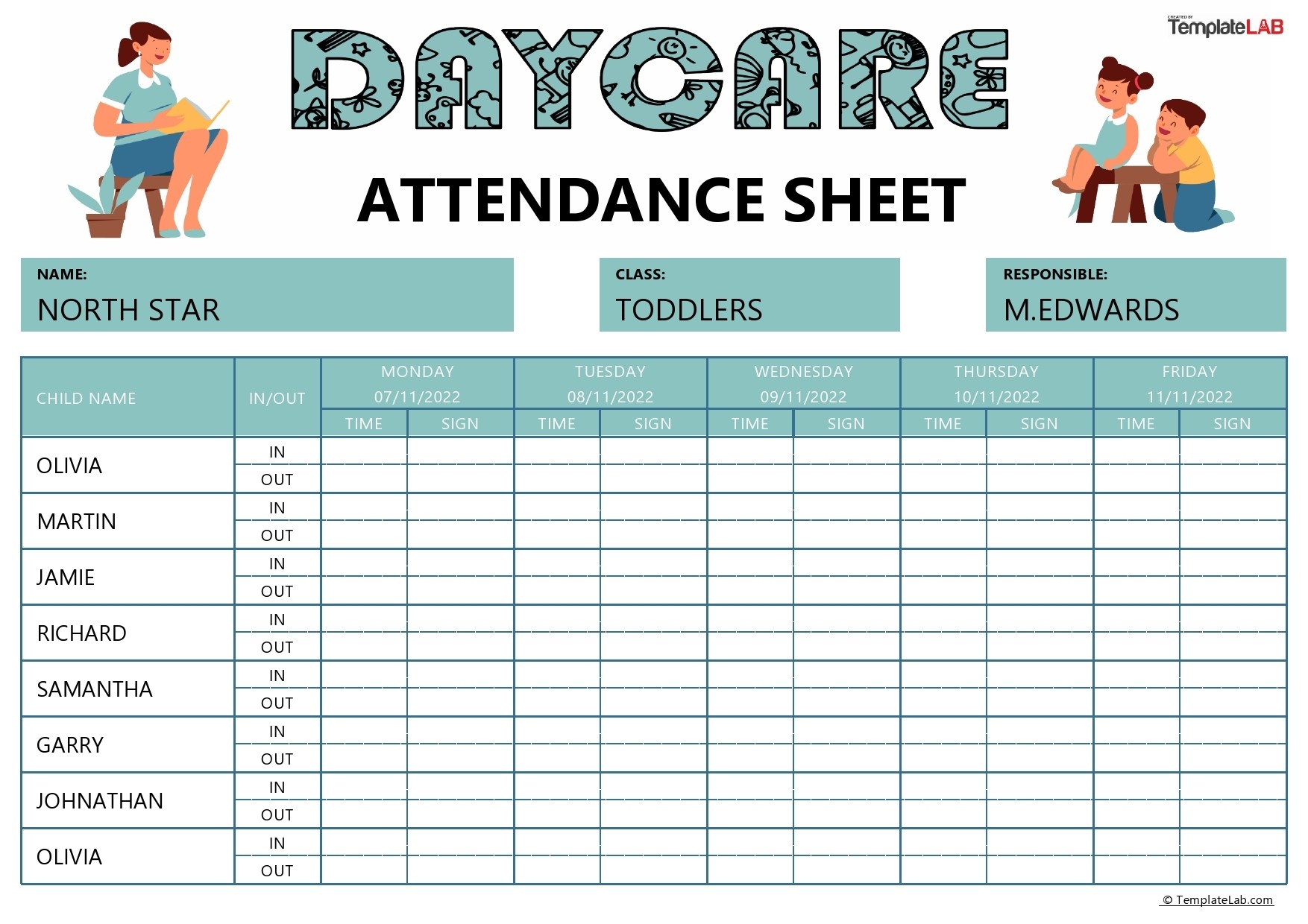 Daycare Attendance Sheet Printable