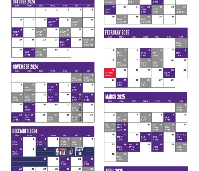 24 25 PrintableSchedule Sacramento KINGS PDF National
