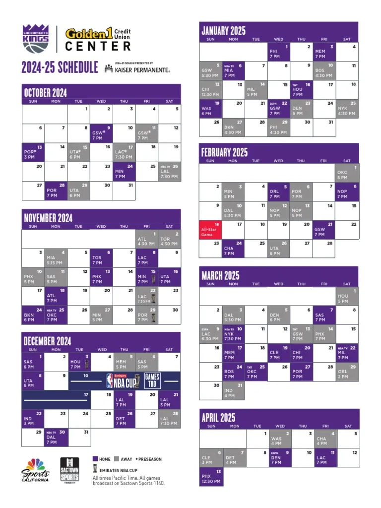 24 25 PrintableSchedule Sacramento KINGS PDF National 24 25 PrintableSchedule Sacramento KINGS PDF National