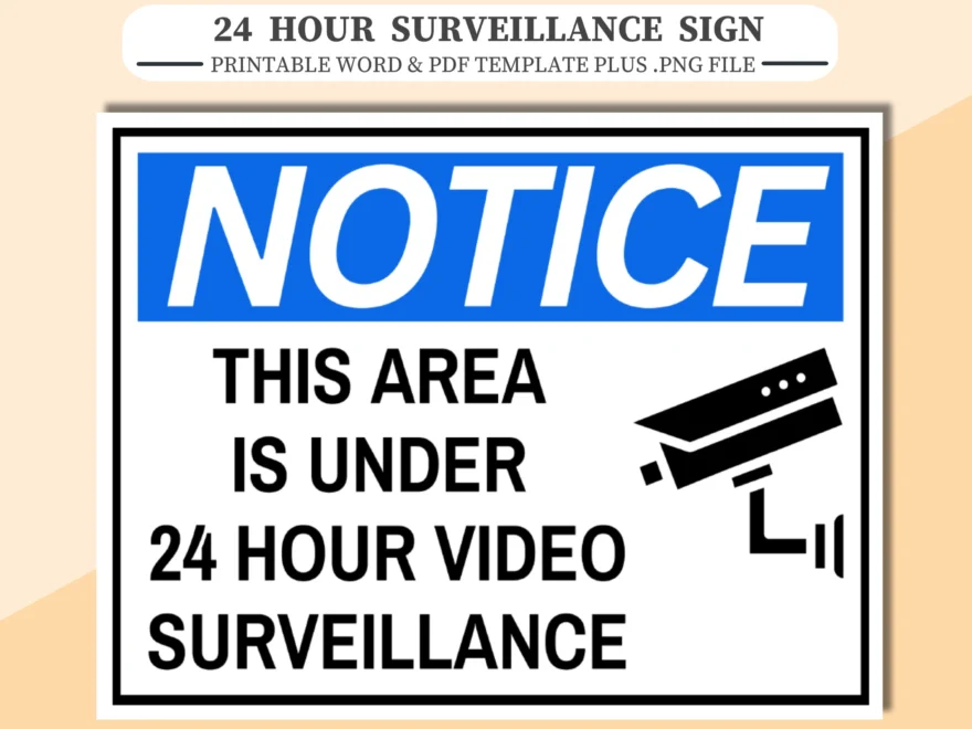 24 Hour Surveillance Schild Druckbare Notiz PDF Word PNG