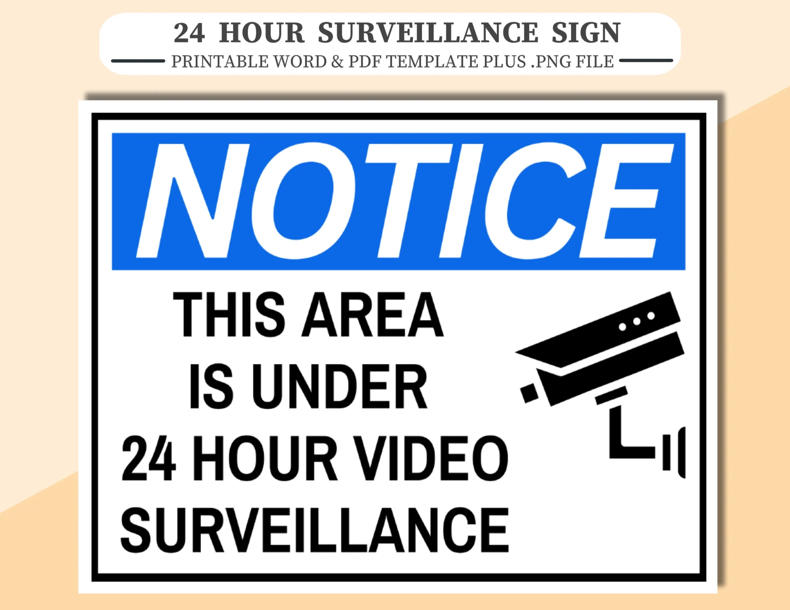24 Hour Surveillance Schild Druckbare Notiz PDF Word PNG 24 Hour Surveillance Schild Druckbare Notiz PDF Word PNG