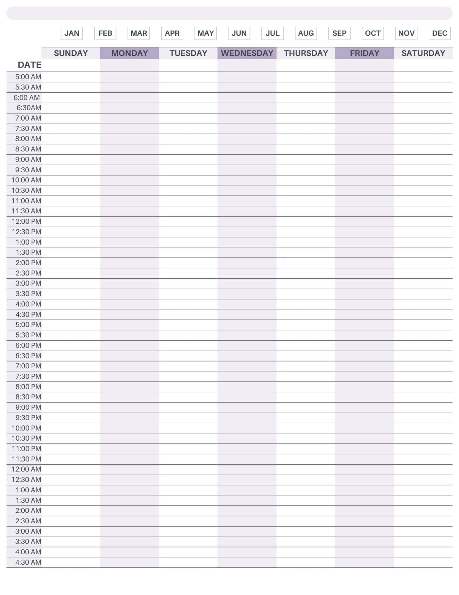 24 Hour Schedule Printable 24 Hour Schedule Printable