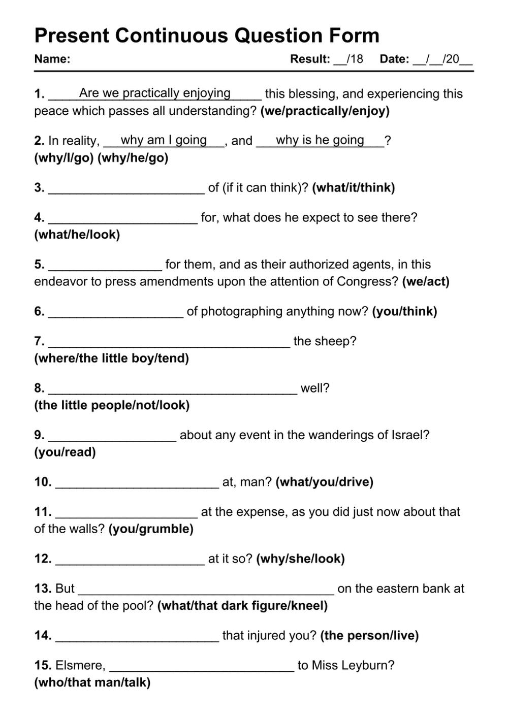 27 Present Continuous Question PDF Worksheets With Answers 27 Present Continuous Question PDF Worksheets With Answers