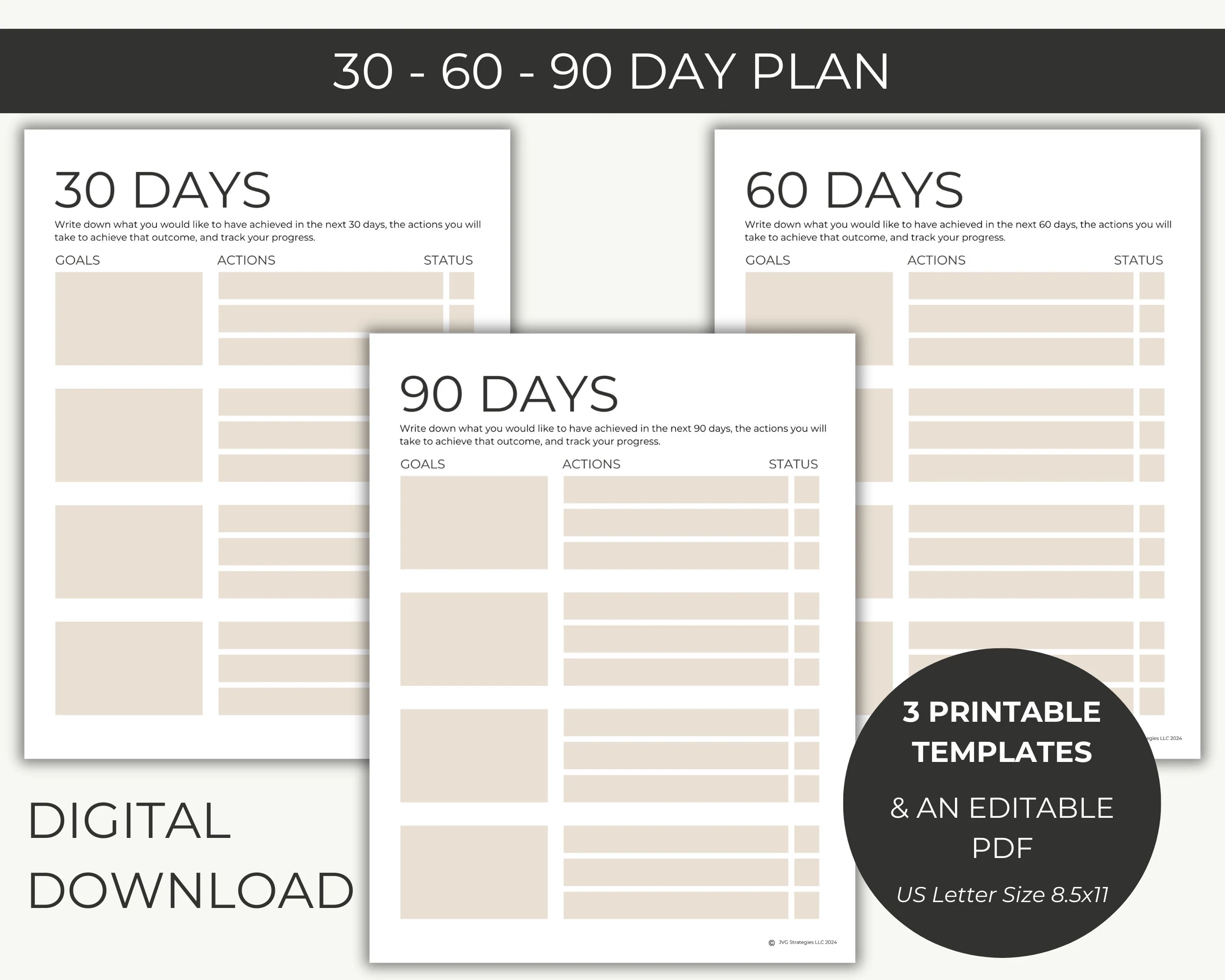 30 60 90 Day Plan Template Etsy