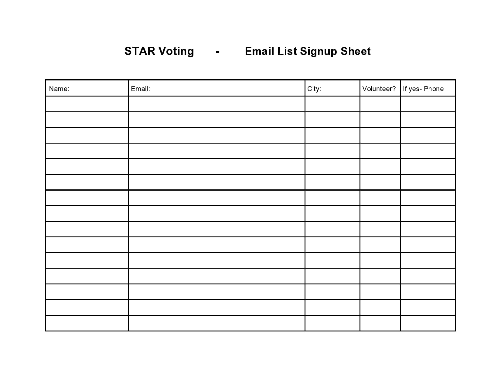 Printable Email List Signup Form