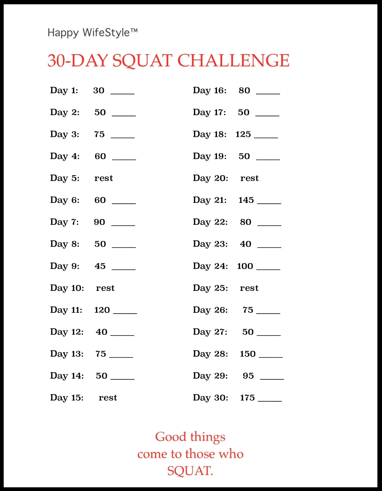 30 Day Squat Challenge Happy WifeStyle 