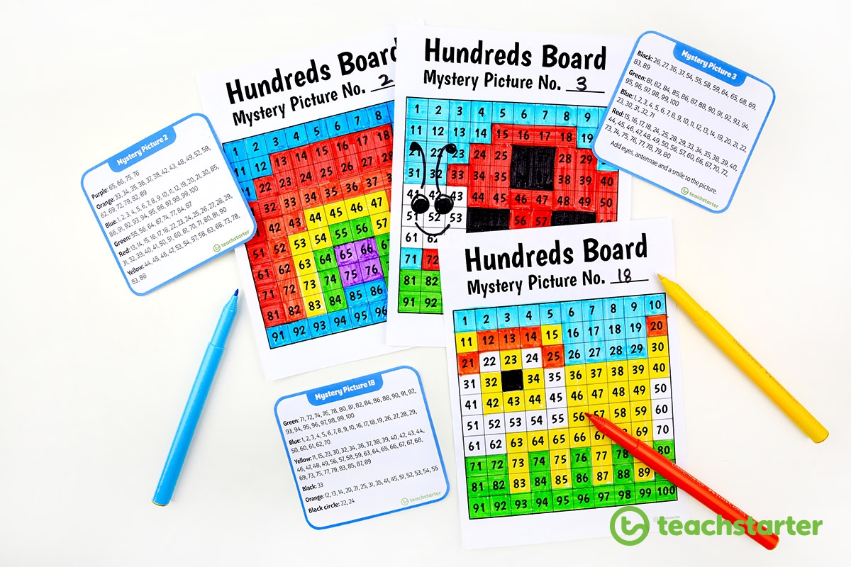 32 Awesome PRINTABLE Hundreds Board Mystery Picture Task Cards Teach Starter