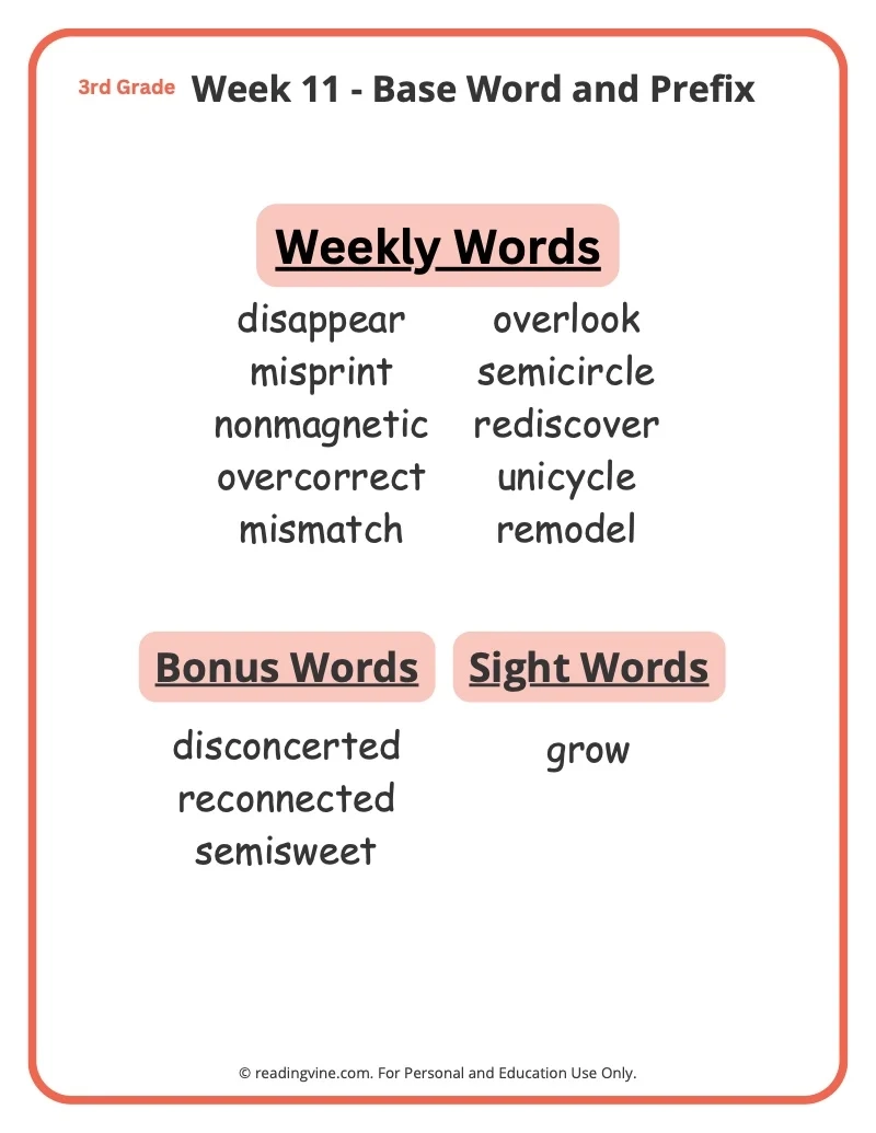 3rd Grade Spelling Words Free Printable 36 Week List