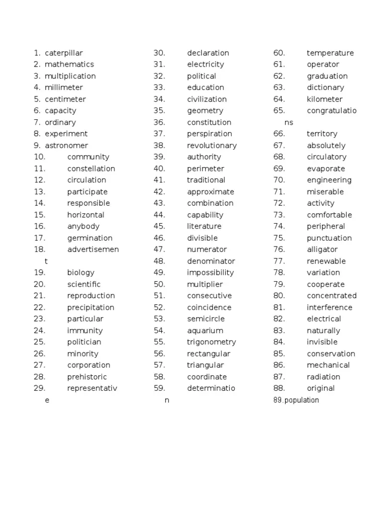 4 And 5 Syllable Words PDF Science amp Mathematics Young Adult