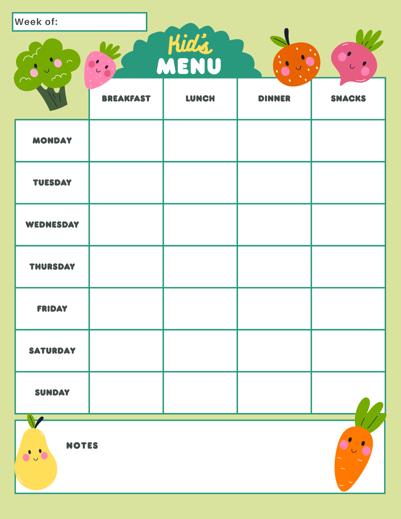4 Kids Meal Planner Templates Free Printable Menu Pages 4 Kids Meal Planner Templates Free Printable Menu Pages