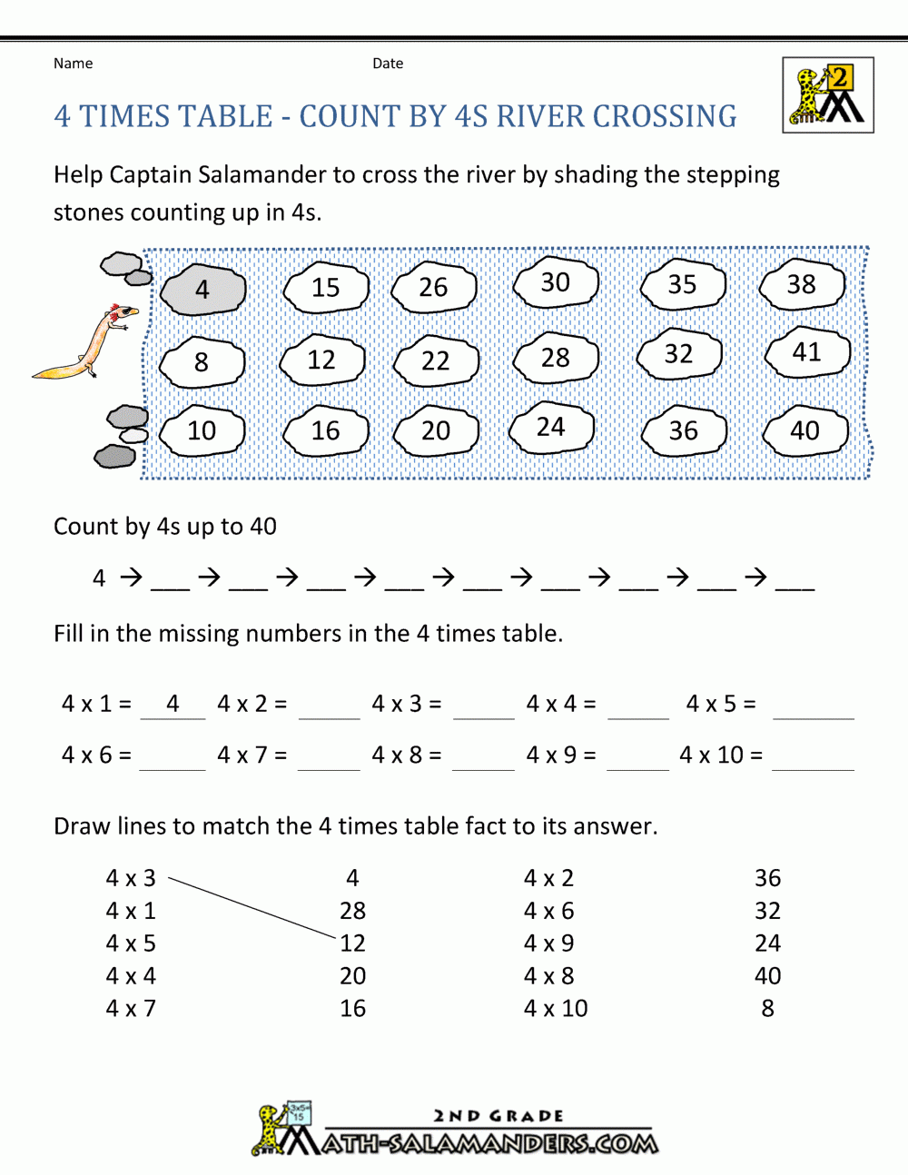 Printable Multiplication By 4 Work Sheet
