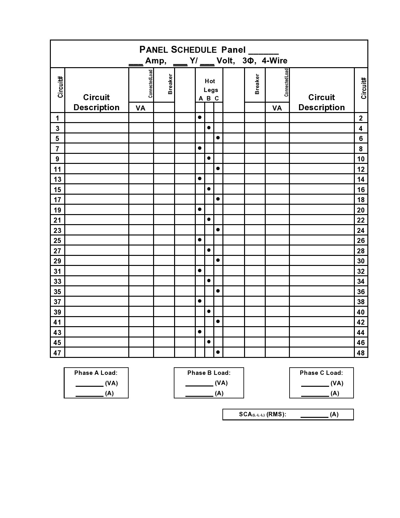 Printable 12 Circuit Panel Schedule Printable 12 Circuit Panel Schedule