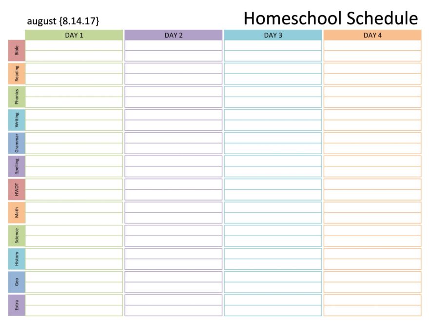 44 Editable Homeschool Schedule Templates FREE