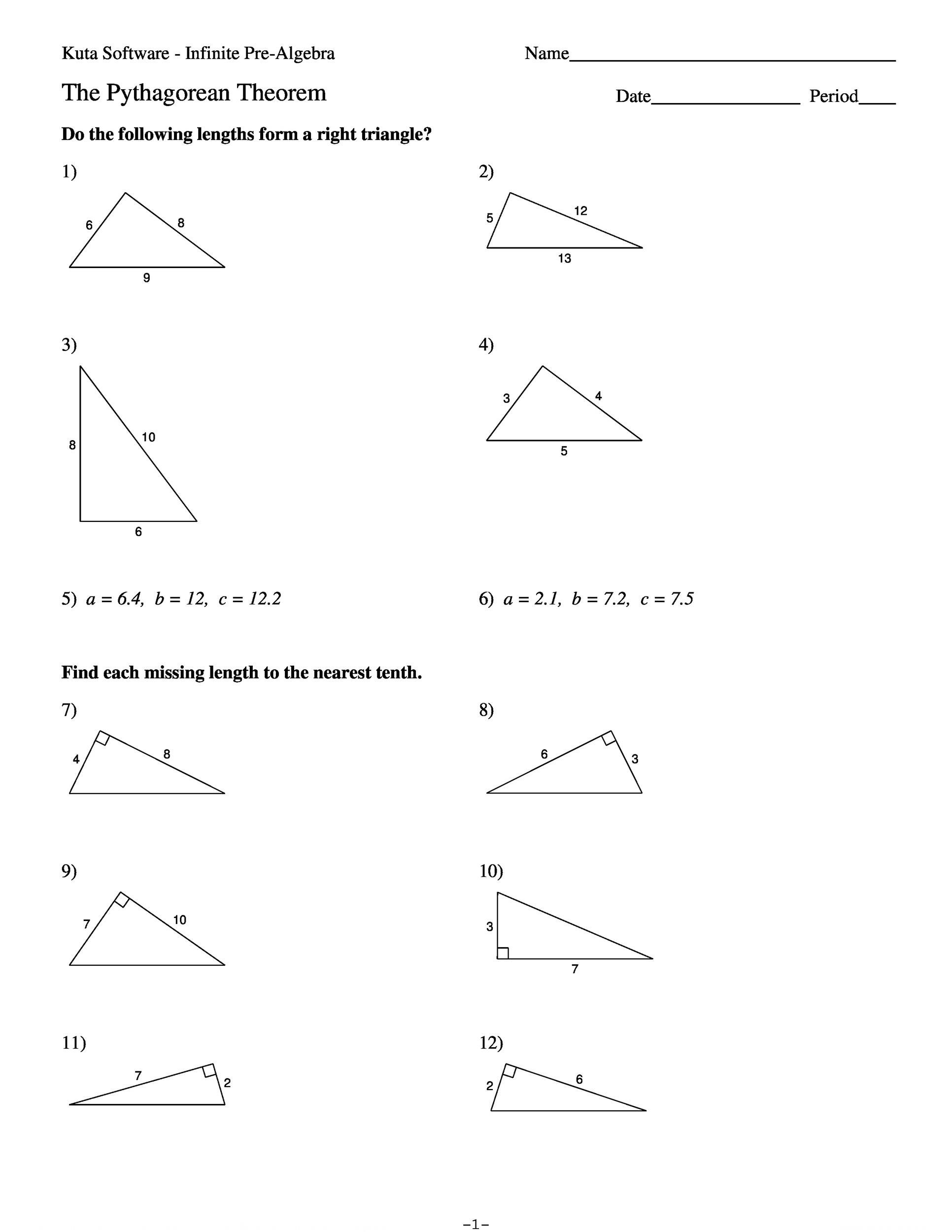 Printable Pythagorean Theorem Quiz