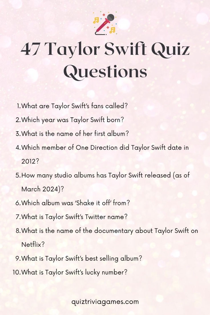 Taylor Swift Quiz Printable